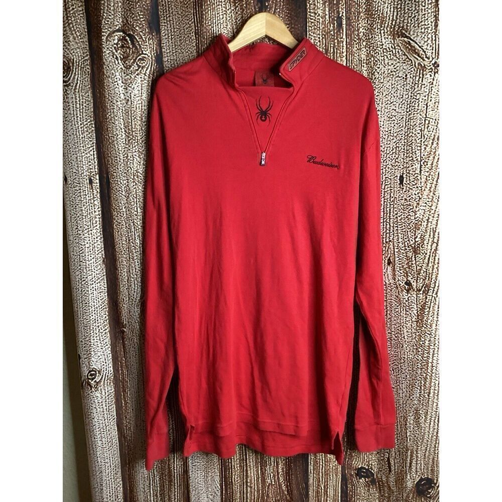 Spyder Sweatshirt Mens Medium Red 1/4 Quarter Zip Pullover Budweiser Fleece
